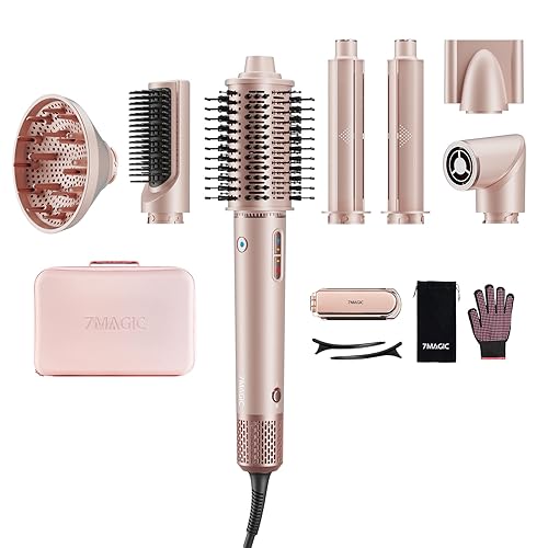 7MAGIC 7 in 1 Hair Styler & Hair Dryer Brush, 110,000 RPM High-Speed Blow Dryer with Negative Ions for Frizz-Free Styling Fast Drying Curling Volumizing Straightening, Hot Air Styler with Travel Case