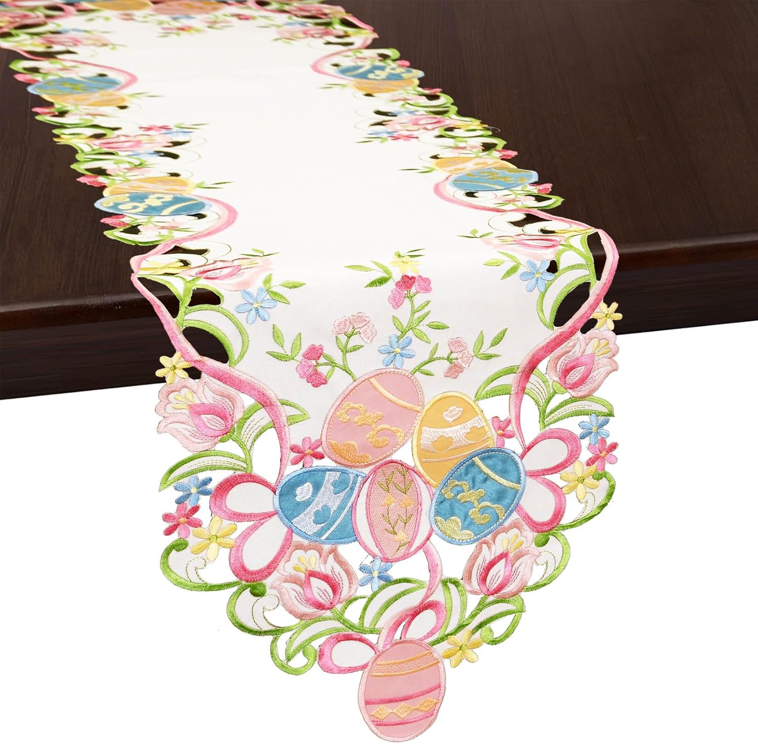 Grelucgo Embroidered Colorful Eggs Table Runners for Easter Holidays, Spring Seasonal Dining Table Decor (14x108 inches)
