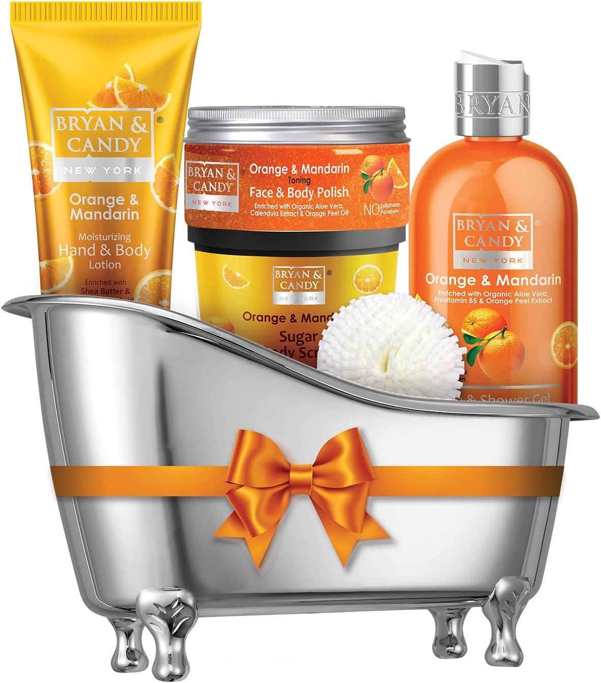 BRYAN & CANDY New York Orange and Mandarin Bath Tub Kit for Complete Home Spa Experience (Shower Gel, Hand and Body Lotion, Sugar Scrub, Body Polish)