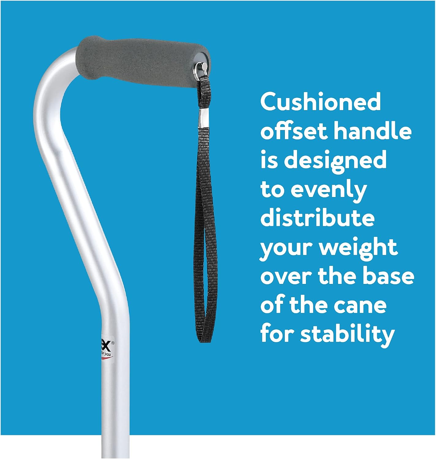 Carex Aluminum Offset Cane with Soft Cushioned Handle - Adjustable Walking Cane for Men and Women - Silver Color