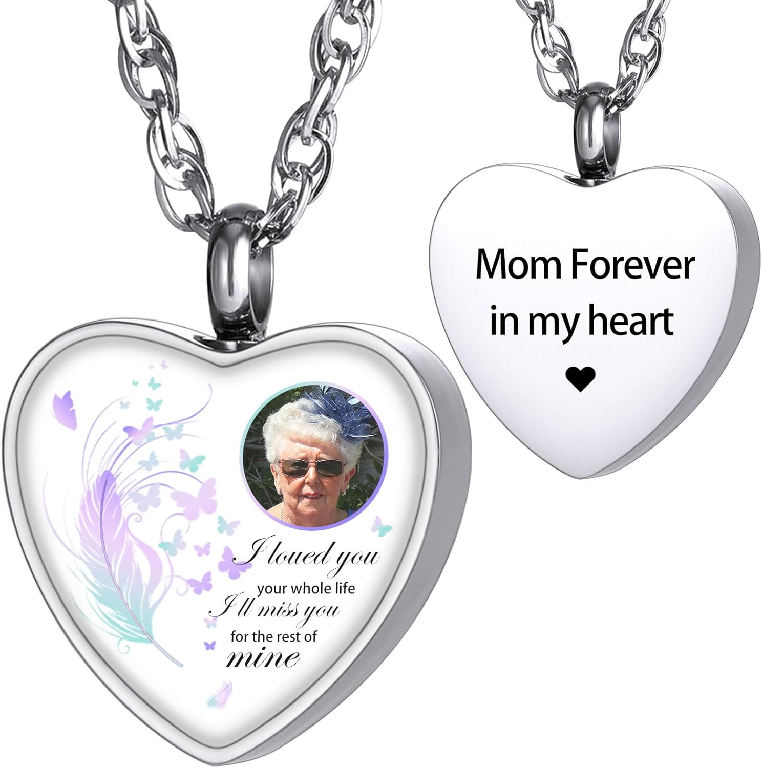 MeMeDIY Personalized Angel Wing Pendant Heart Urn Necklace Bracelet Engraving Photo/Name Custom Birthstones for Men Women Pet Stainless Steel Ashes Memorial Keepsake Cremation Funnel Kit