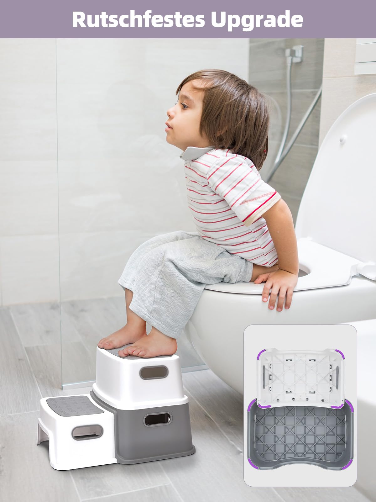 HOUSE DAY Sgabello per bambini, 2 gradini (altezza 25 cm), sicuro, con piedini antiscivolo per bagno, sgabello per WC, sgabello antiribaltabile
