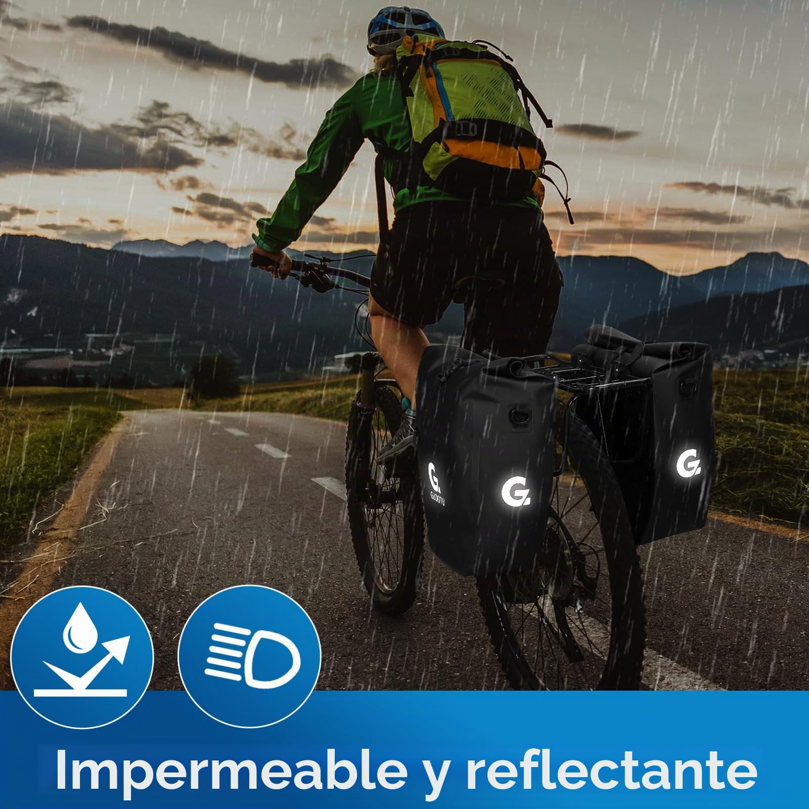 GUOOTU Juego de 2 alforjas para portaequipajes de 48 L, de lona trasera, con reflectores, con asa y correa para el hombro (negro, 24 L, 2 unidades)