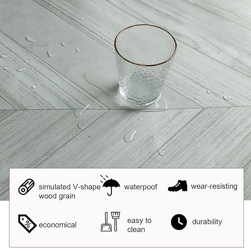 Miniatura 4 de Oxdigi Rollo de vinilo para despegar y pegar de 23 x 393 pulgadas64 pies cuadrados, azulejos de vinilo autoadhesivos gruesos, suelos de tablones de