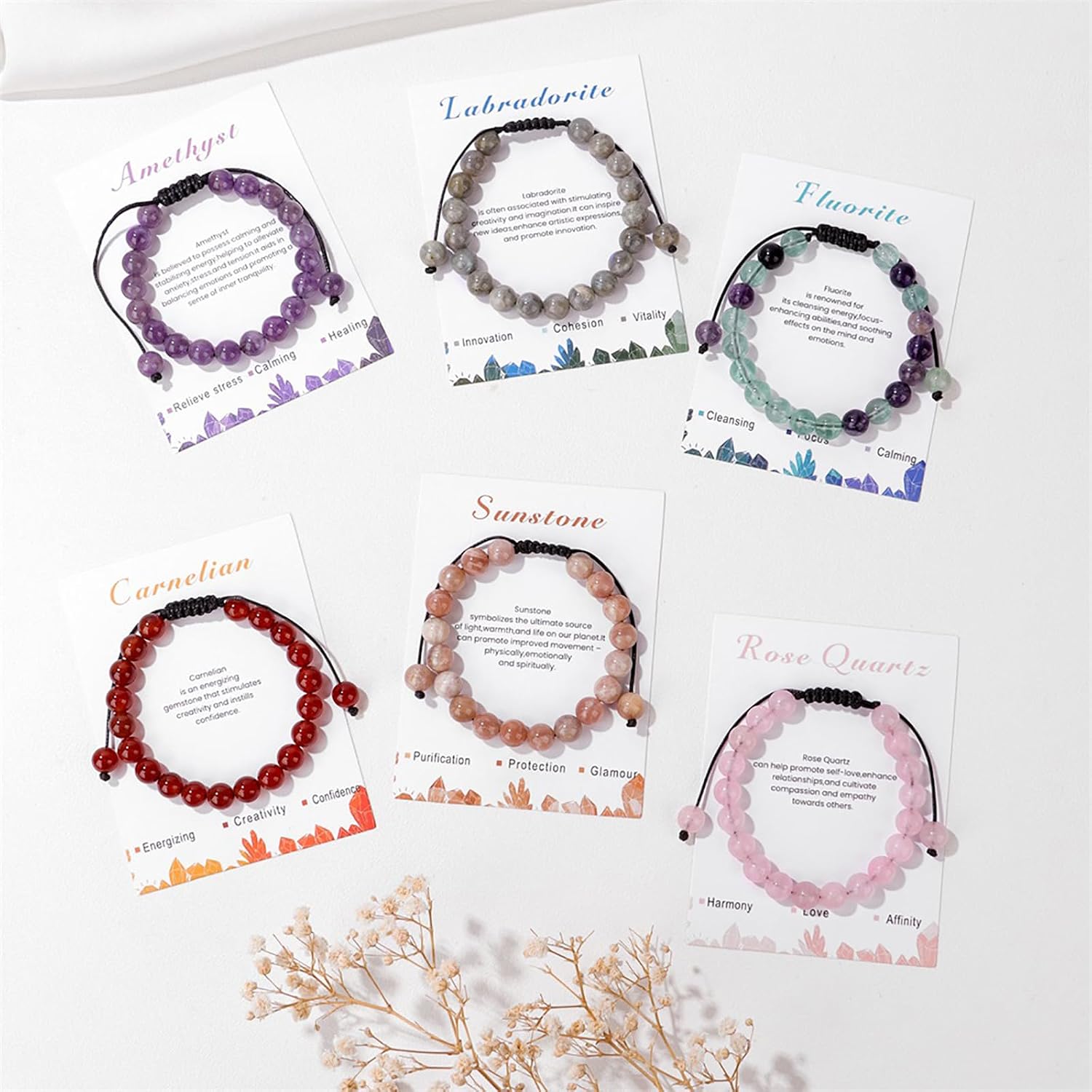 Healing Crystal Bracelet for Women 8mm Natural Stone Crystal Beaded Bracelets Adjustable Handmade Gemstone Bracelet Healing Jewelry Mother's Day Gifts for Women - Image 6