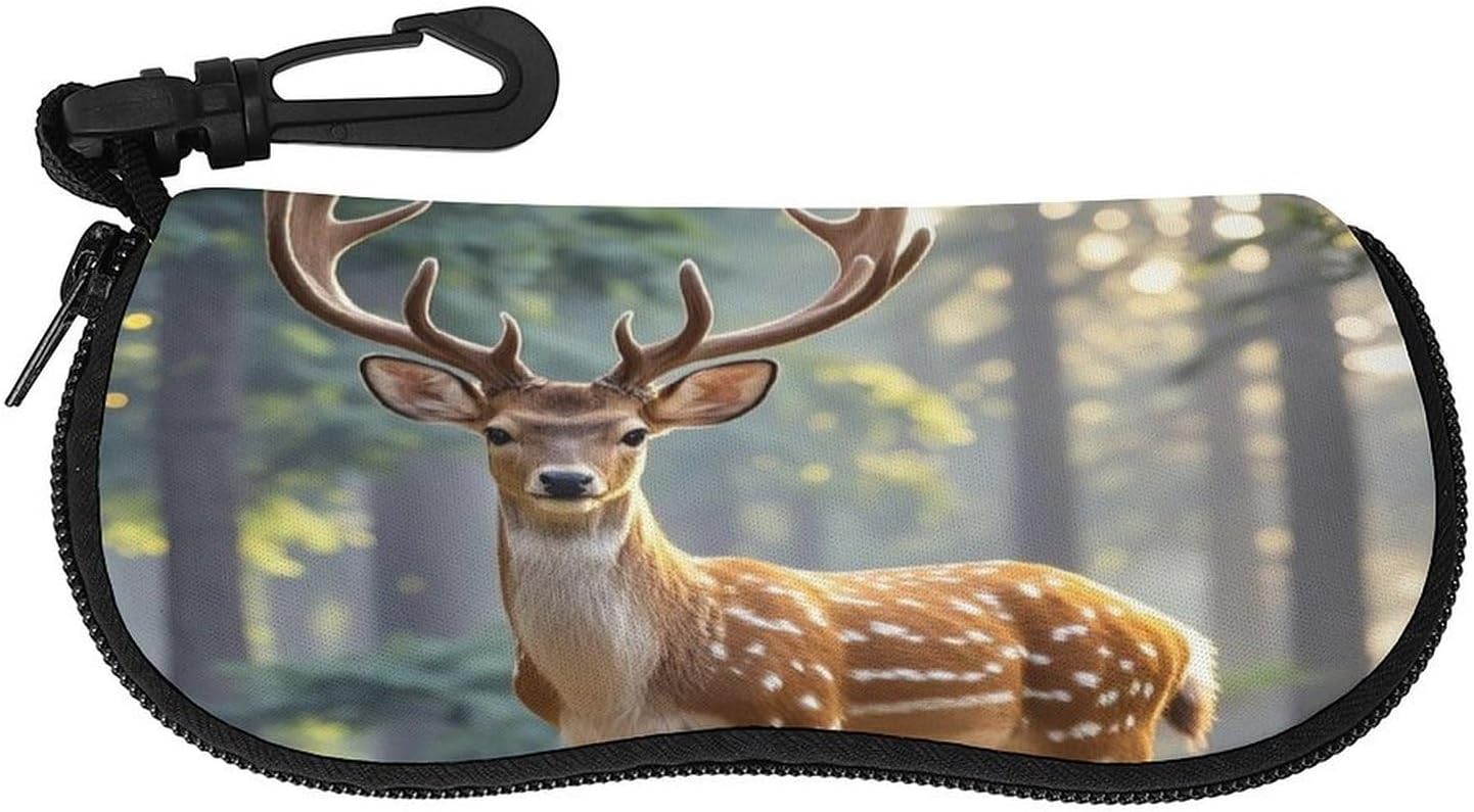 Sika Deer Sunglasses Case with Hook Waterproof Zip Eyeglass Organizer for Reading Computer Driving Prescription Glasses Sports Goggles Crash Proof Eyewear Protective Sleeve