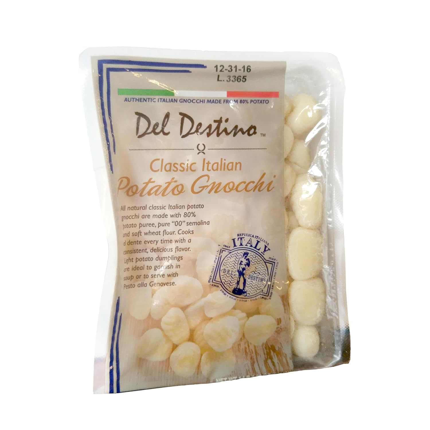 Del Destino Italian Gnocchi Potato Pasta 1.1 Lb Bulk Pack of 12 - Authentic, Shelf-Stable, and Imported from Italy, Lightly Seasoned for Perfect Al Dente Meals Every Time