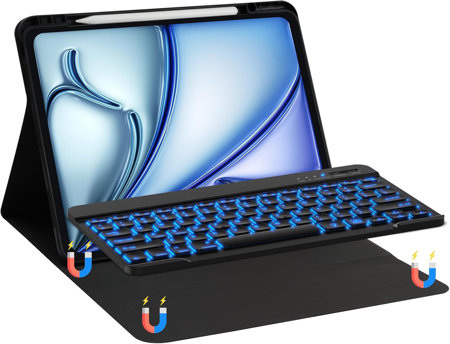 BQSS for iPad Pro 13 inch Case with Keyboard (M5/M4, 2025/2024), 7 Colors Detachable Backlit Keyboard for iPad Pro 13, Flip Stand Case with Pencil Holder, Auto Sleep/Wake, Multi-use Mode, Black