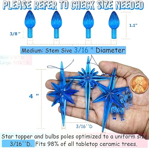 Miniatura 44 de Luces de repuesto de cerámica para árbol de Navidad, adornos de luz multicolor mediana para árbol de cerámica (117 bombillas + 5 estrellas superior)