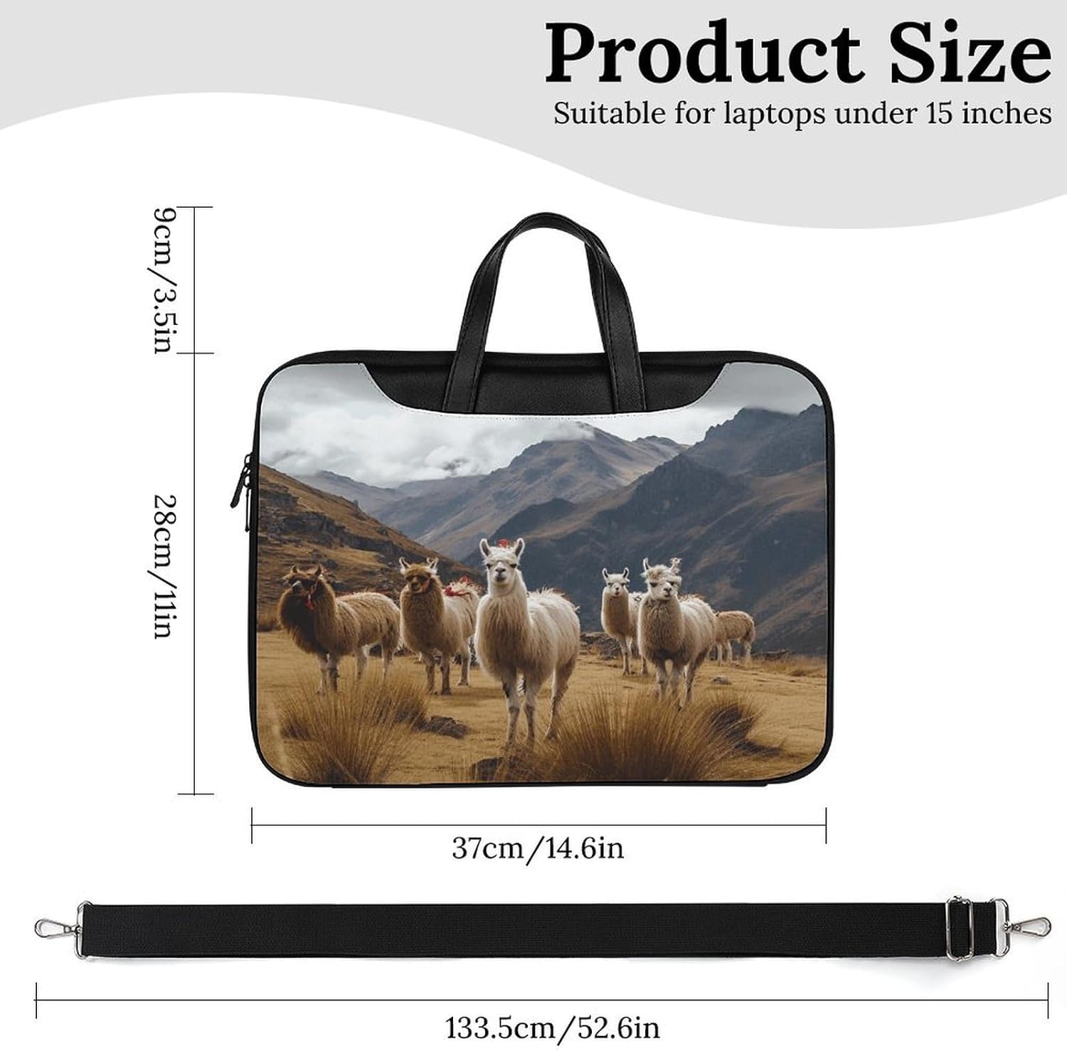 Llamas in The Andes 37x28cm Black-style Laptop Bag Leather Tablet Computer Briefcase Large Capacity Work Business Tote Bags for Office