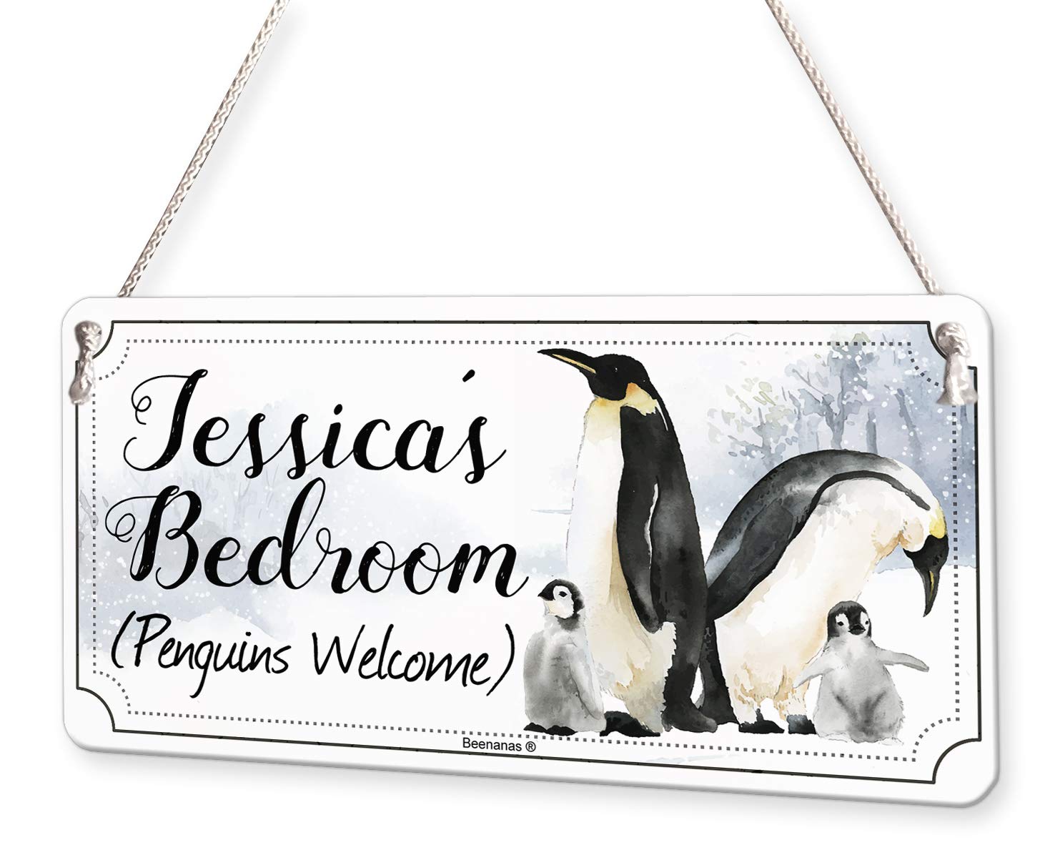 Beenanas Penguins Welcome Personalised Childs Bedroom Door Sign Name Plaque
