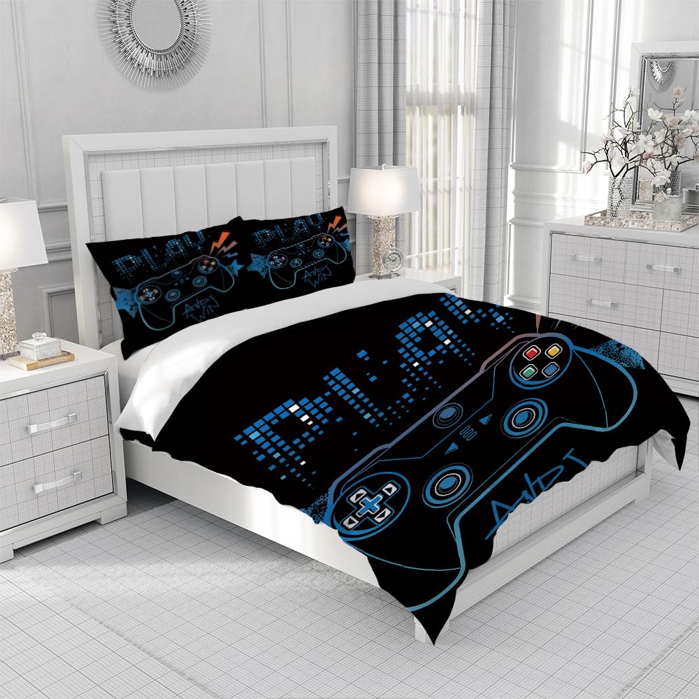 Housse de Couette Gamer 135x200 cm,3D Impression Parure de Lit Gamer,Housse de Couette Enfant en Microfibre + 2 Taies d'oreiller 50x75 cm