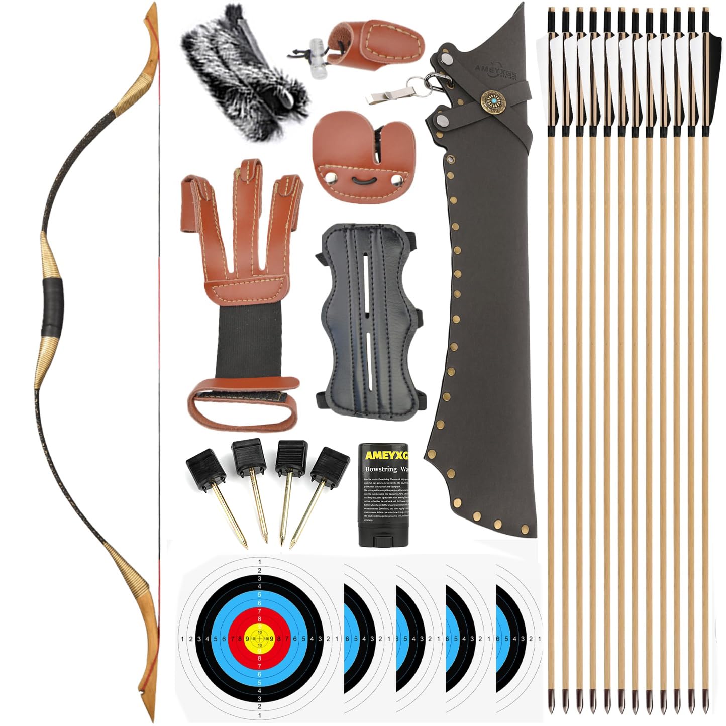Wolfman Handmade Traditional Recurve Bow Kit Horsebow Wooden Arrows Mongolian Bow for Left or Right Hand Archery 30-60lbs Hunting (Bow Kit, 40 lbs)