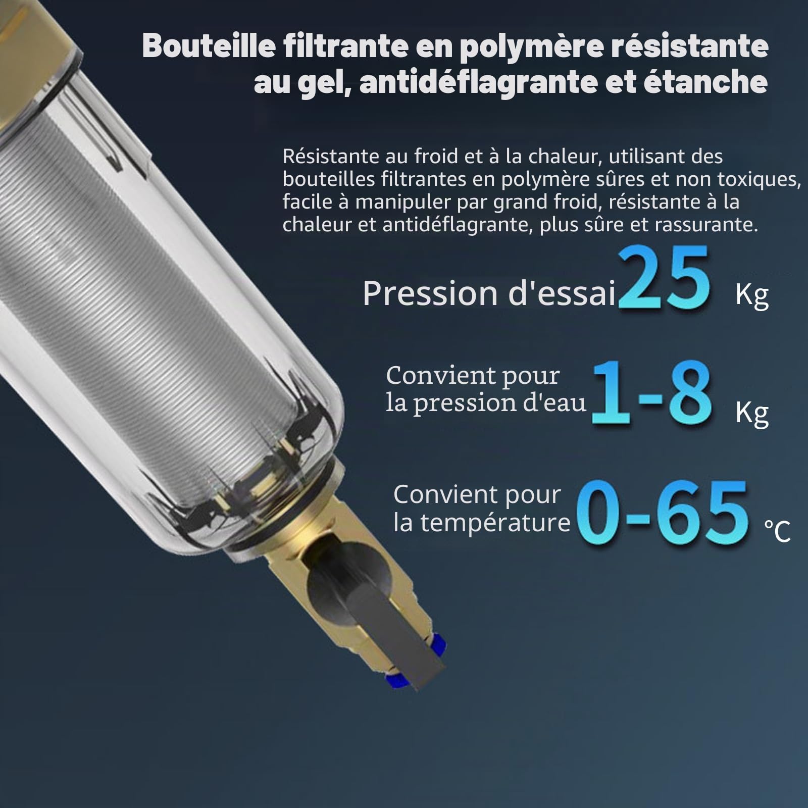 filtre mécanique, finesse 40 μm, avec manomètre et autonettoyant, dessus en laiton, empêche le rinçage des corps étrangers (3/4")"}