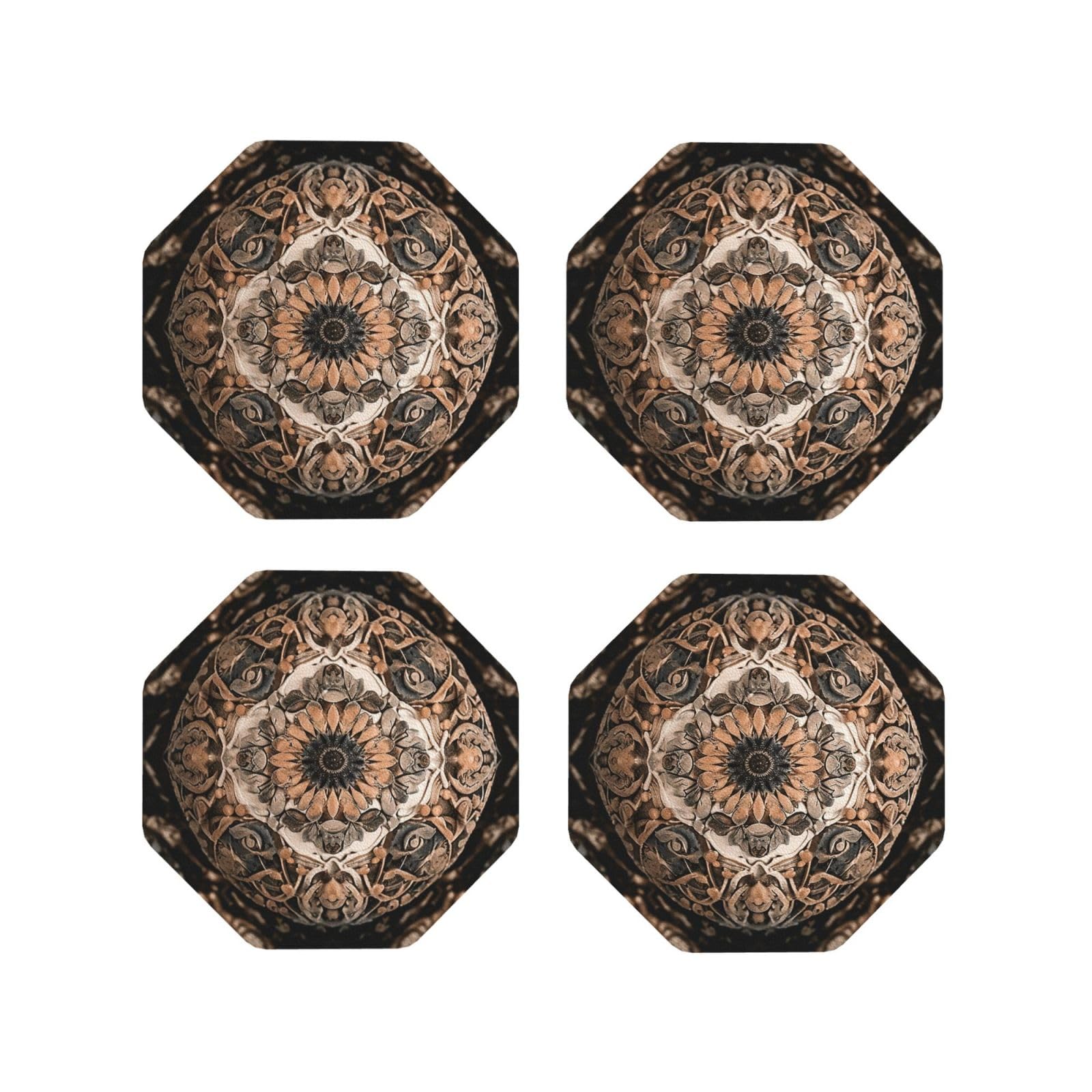 4pcs Drink Coasters for Tabletop Protection, 4" Leather Coasters for Drinks, Old Ornament Cup Coasters for Coffee Table Decor, Non-Slip Drinking Cup Mat for Hot Or Cold Drink