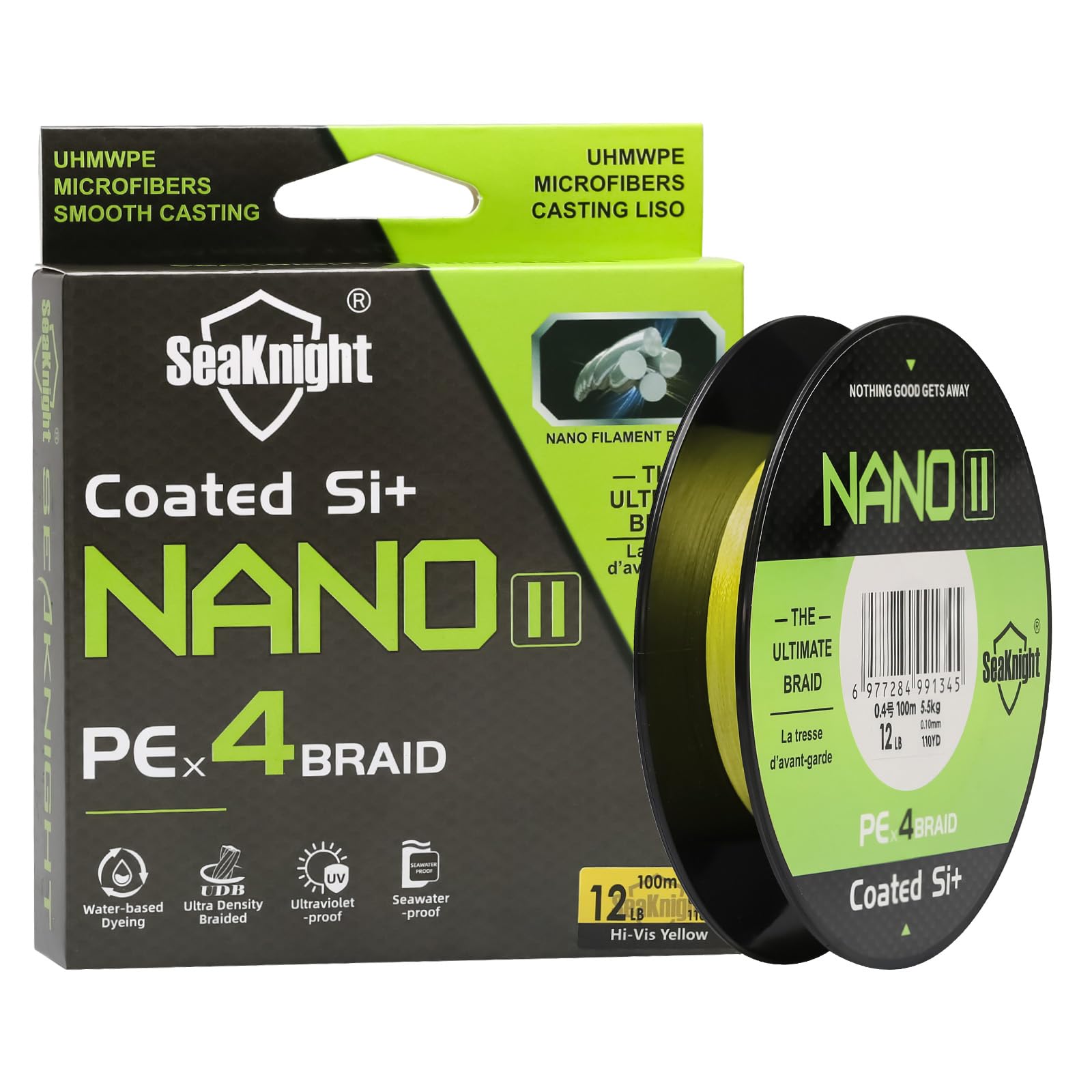 Seaknight NANO II 4 Strands Braided Lines 100M Smooth PE Braid Multifilament Wire Carp Fishing Lines Double Coating UV-proof Saltwater-proof Fishing Line for Sea Fishing Ultralight 7-15LB โ image 1