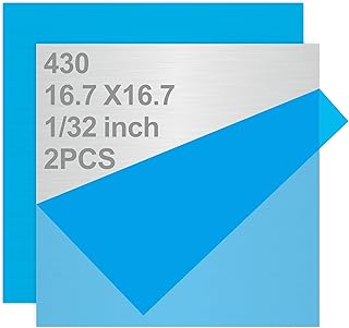 2PCS 16.75"x16.75"x1/32 Stainless Steel Sheets Metal Sheet Plates for Magnetic Mount Board Wall,Tickness 0.8mm 430 Stainless Steel Shim Stock Plates for Crafting, Kitchen, Office