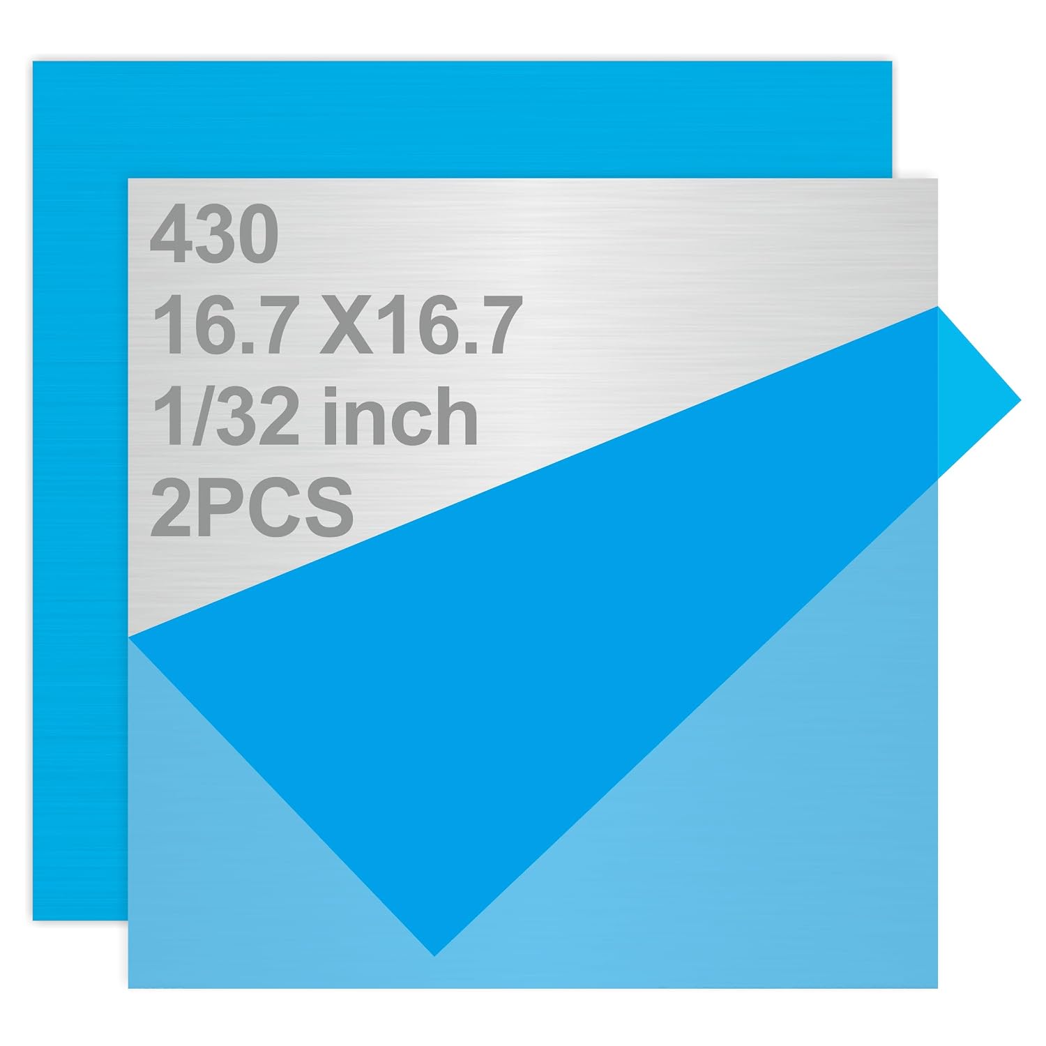 2PCS 16.75"x16.75"x1/32 Stainless Steel Sheets Metal Sheet Plates for Magnetic Mount Board Wall,Tickness 0.8mm 430 Stainless Steel Shim Stock Plates for Crafting, Kitchen, Office