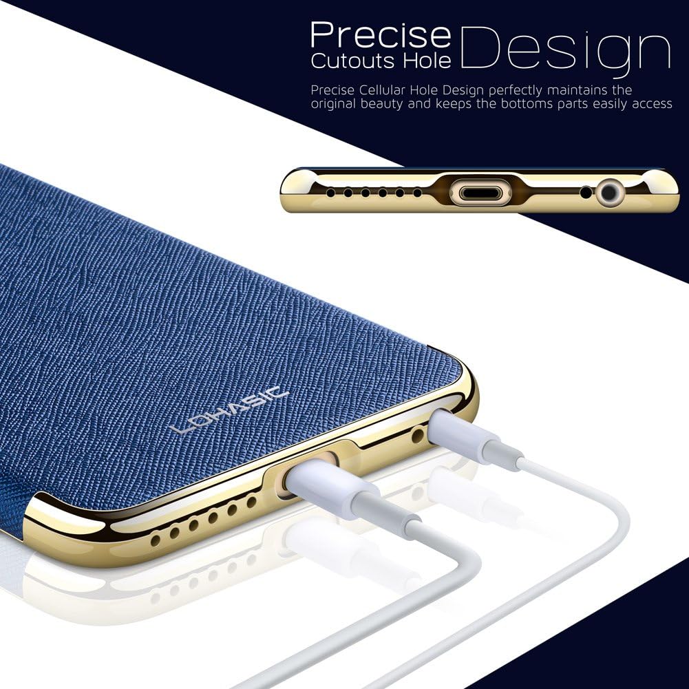 LOHASIC iPhone 6s Case, iPhone 6 Case, [Premium Leather] Luxury Textured Back Cover Electroplate Frame [Slim Body] Flexible Soft Shockproof Cases Compatible with iPhone 6s & iPhone 6 - [Ink Blue]