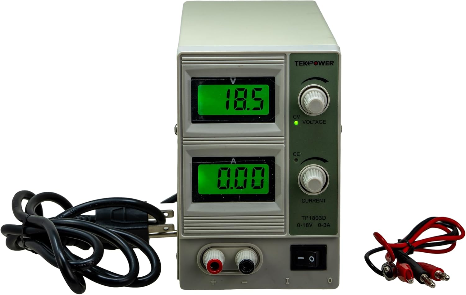 Tekpower TP1803D Lab Grade Variable Linear DC Power Supply, 0-18V @ 0-3A PC, with Alligator Cable and Power Cord,for Labs