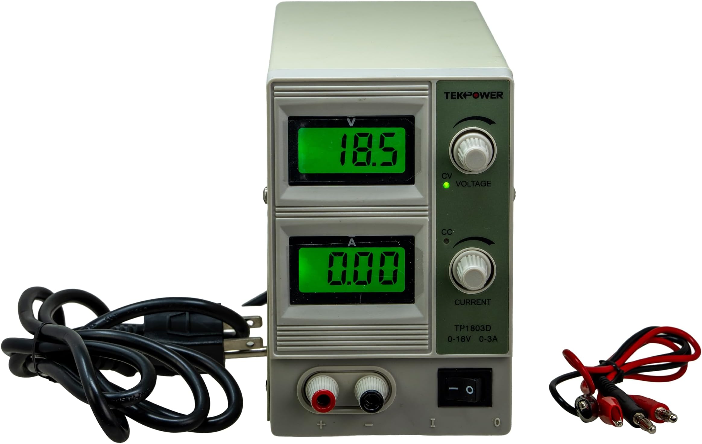 Tekpower TP1803D Lab Grade Variable Linear DC Power Supply, 0-18V @ 0-3A PC, with Alligator Cable and Power Cord,for Labs