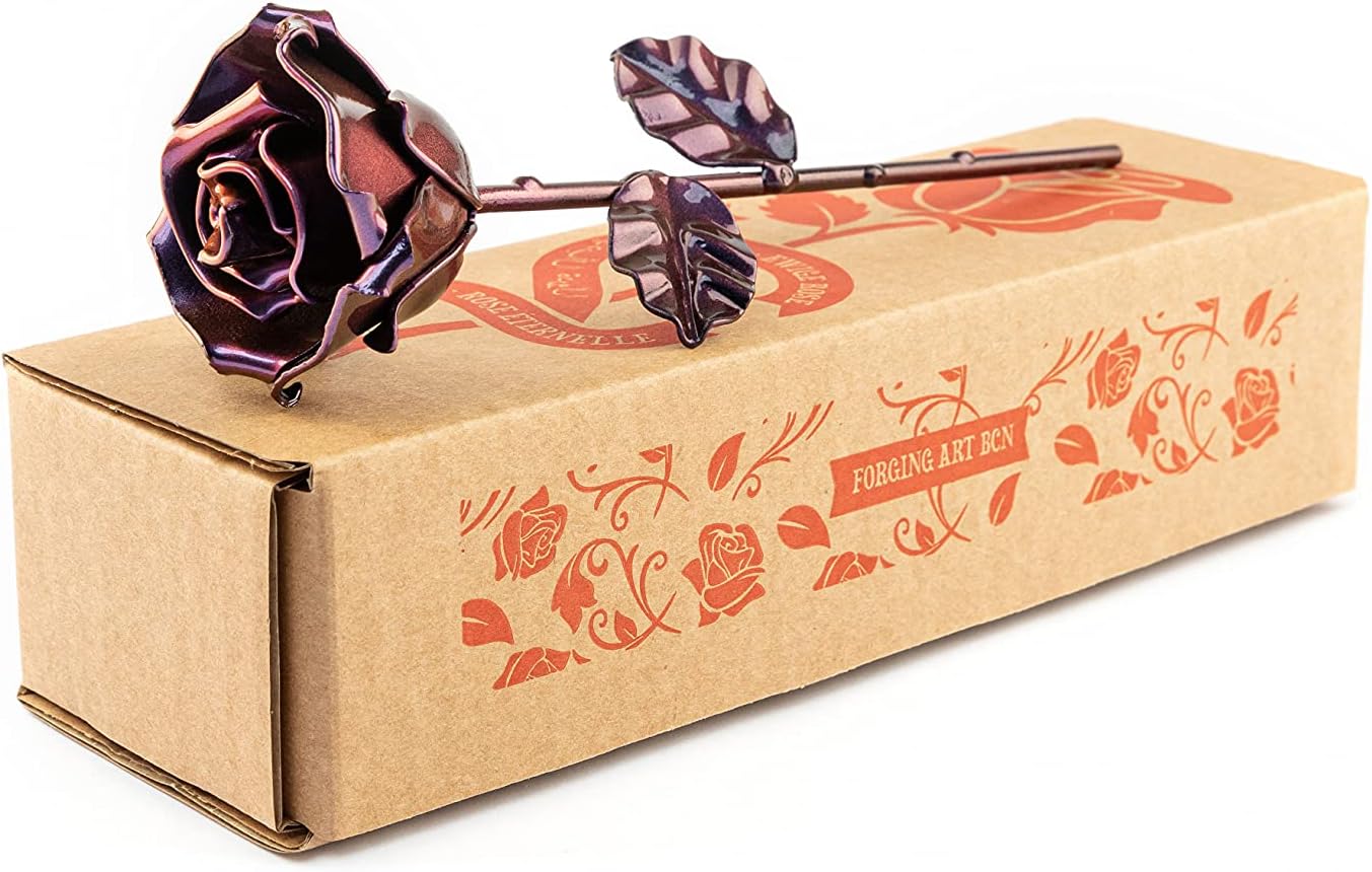 Forging Art Bcn® Hand Forged Eternal Wrought Iron Rose (Purple)