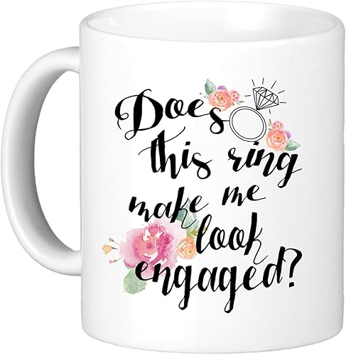 Oh, Susannah, juego de tazas de compromiso con las leyendas "Does this ring make me look engaged" y "I put a ring on it", dos tazas de 11 onzas
