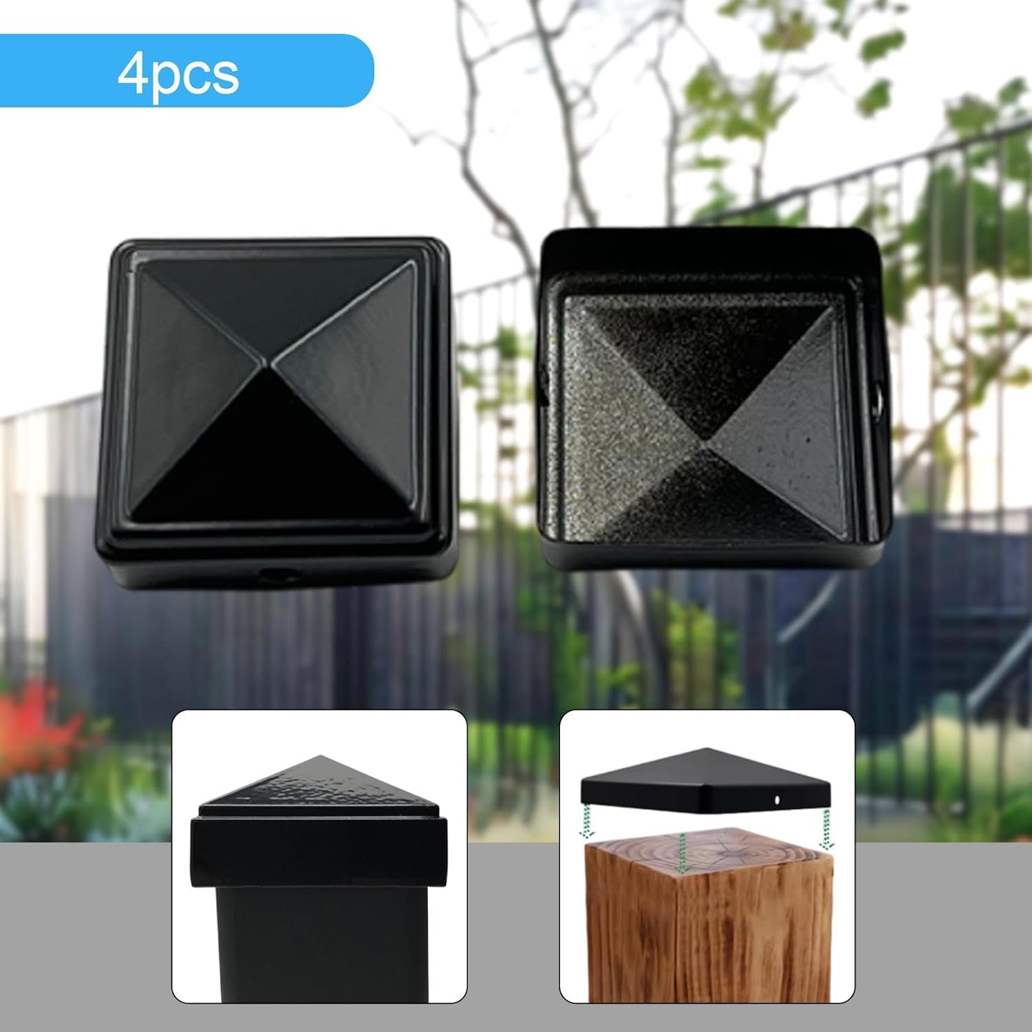 4 Pieces Iron Fence Post Cap Decorative Post Caps Reusable Fence Accessories S