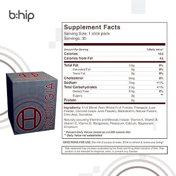 bHIP - Noni Gia Fruit Blend with Vitamins & Minerals - 30 Servings | Features Noni Fruit, Pineapple, Grape Powders, Vitamins and Minerals to Support Daily Nutrition and Wellness