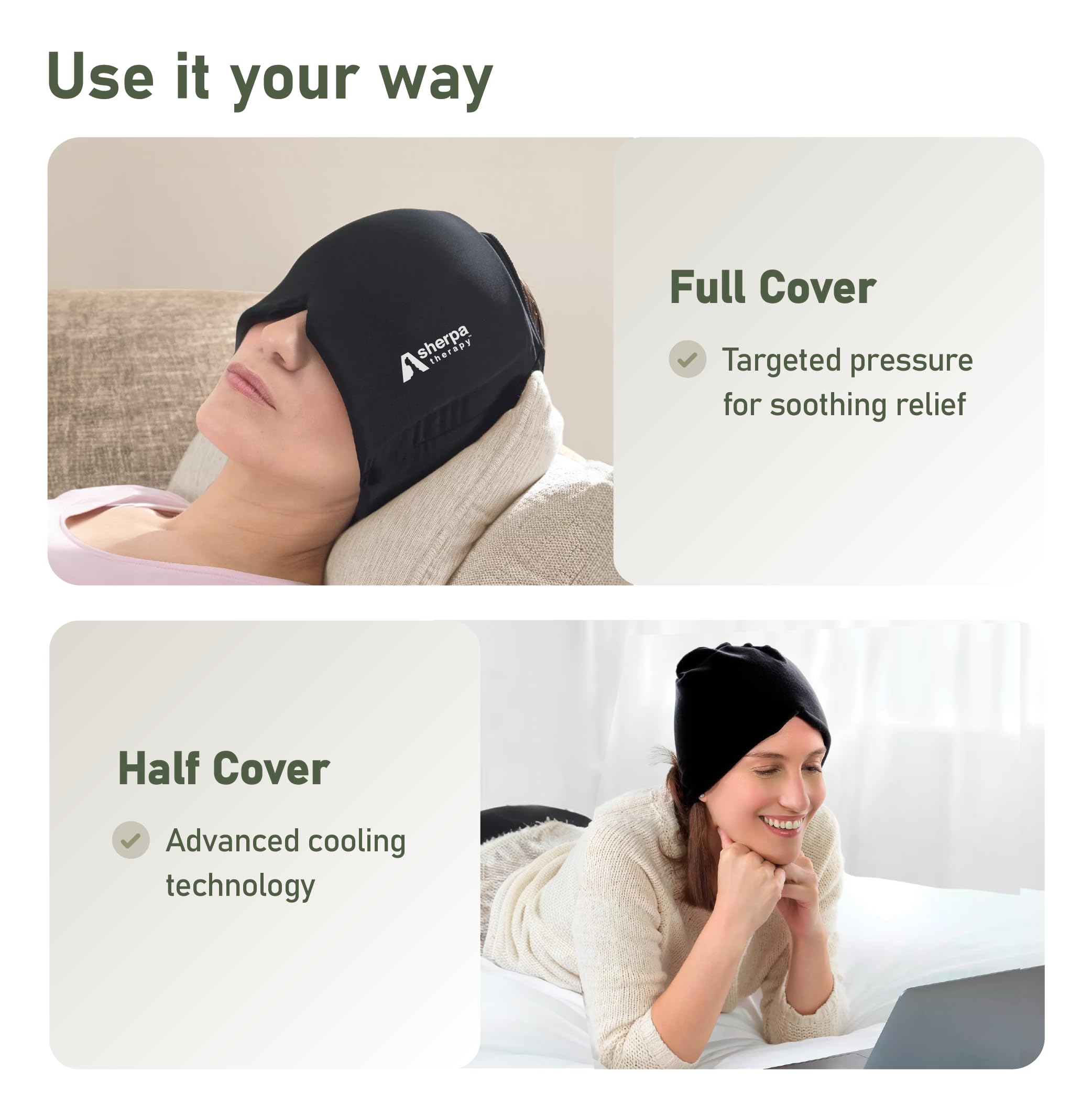 Gorro de alivio de migraña, gorro calmante para aliviar el dolor de cabeza, máscara de migraña para aliviar los senos nasales, sombrero de gel refrescante, compresa fría facial para la