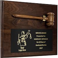 Vista 9 de Placa de martillo con tu texto y logotipo personalizados: juez, oficial de policía, abogado, abogado o militar