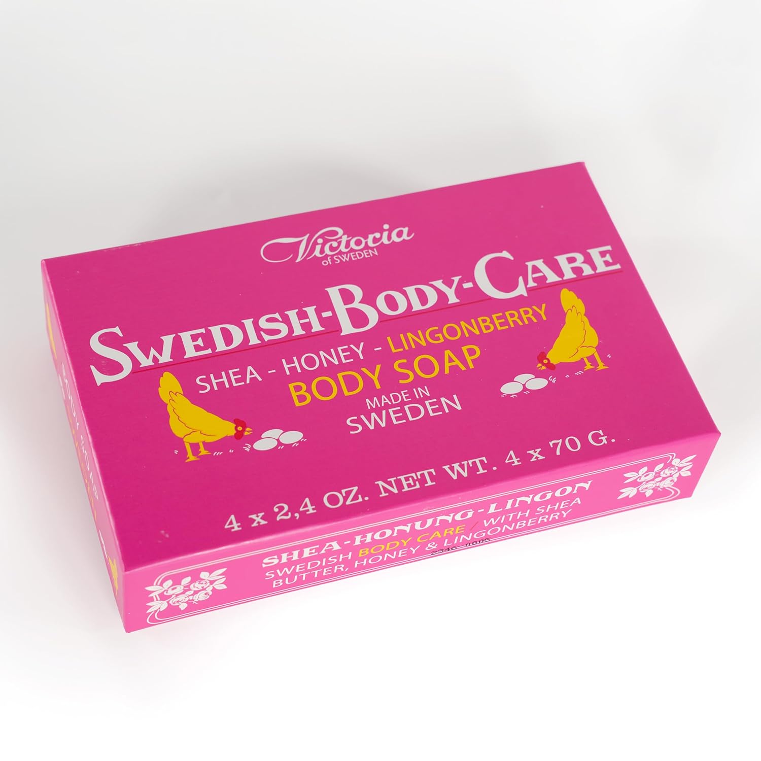 VICTORIA Body Soap Shea-Honey & Lingonberry (4-Pack) – Soothing Care for Balanced & Silky Skin, Fresh Berry Scent, Egg White Formula, Swedish Beauty, 2.4oz x 4