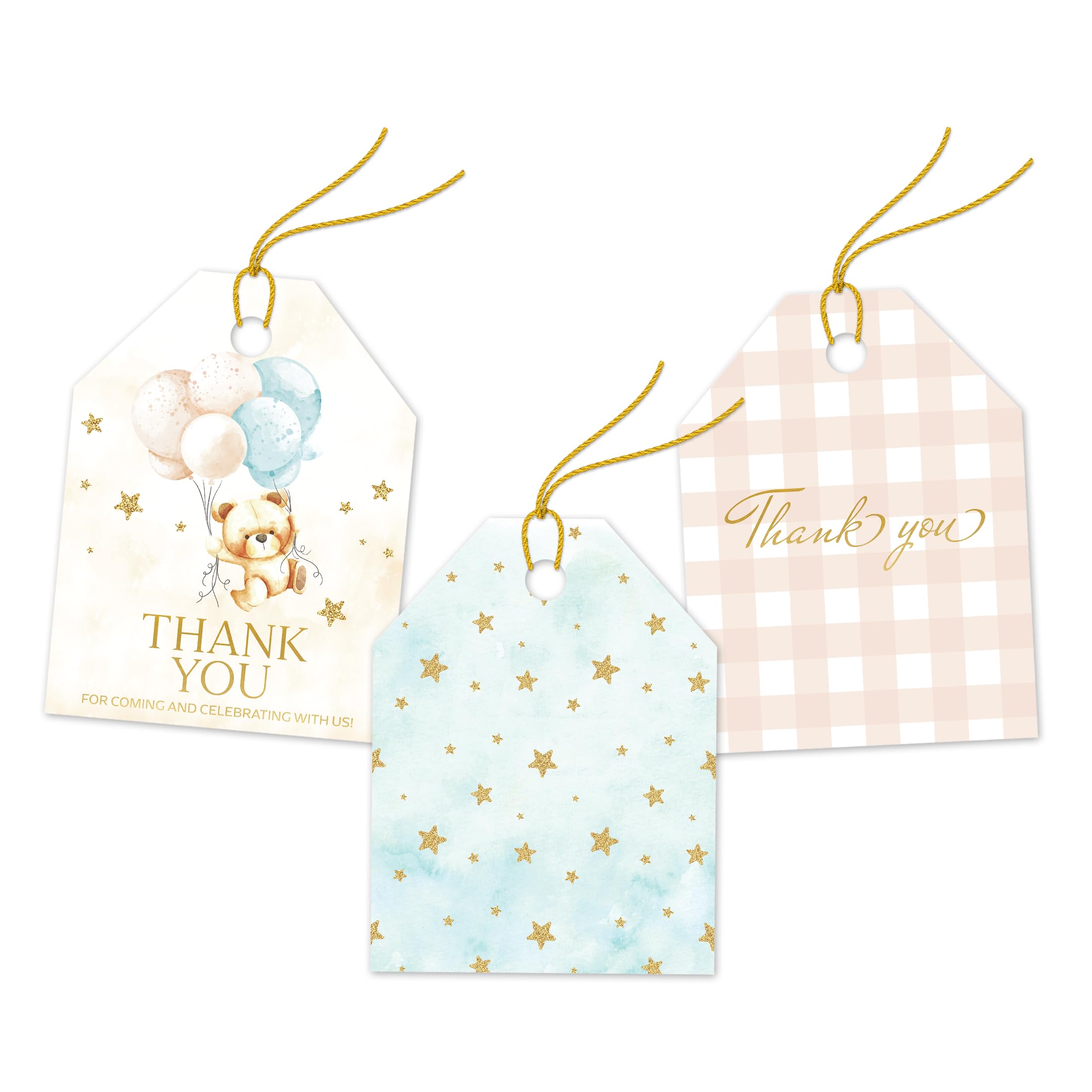 Pro Supply Global 24 Count of 2.5 Inch x 3 Inch Pre Strung Teddy Bears Gift Tag Assorted Printed Designs on Large Cardstock Gift Hang Tags - Ideal to Use on Bags — image 1