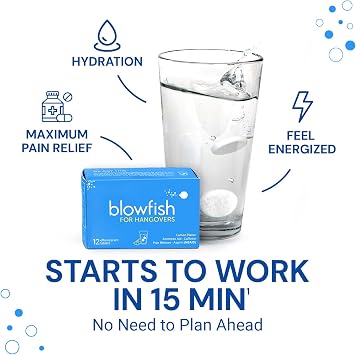 Blowfish for Hangovers | Fast, Effective Hangover Relief | Works in 15 Minutes | Hydrates, Relieves Headache, and Boosts Energy in One Step (4 Boxes)
