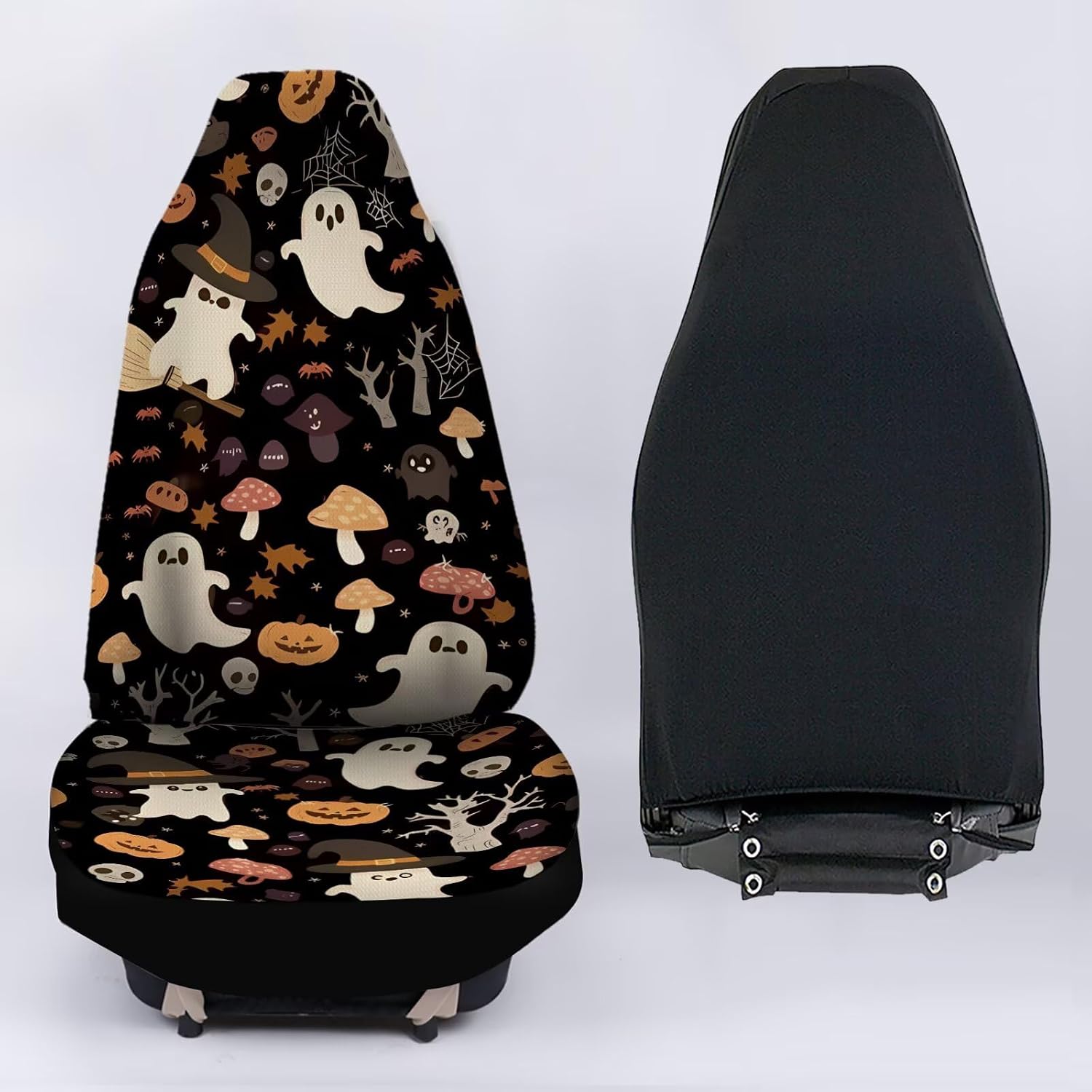 Cute Ghost with Mushroom Car Seat Covers, Universal Breathable Washable Car Seat Cushion Cover for Front of 2 Seats, Fit for Most Vehicle