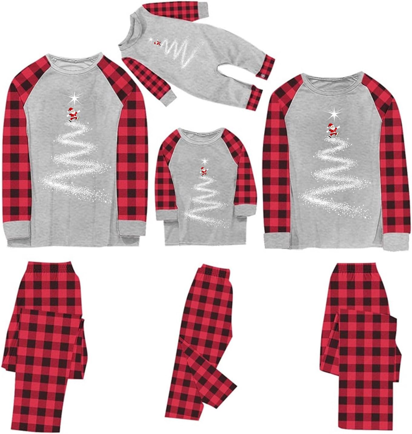 YRAETENM Family Christmas Pajamas Matching Sets Letter Print Top and Plaid Pants Sleepwear Soft Christmas Matching Jammies