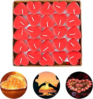 RANJIMA Bougie Chauffe Plat, Lot de 50 Bougies Chauffe-Plats Romantiques, Petites Bougies Rouges Bougies Décoratives Parfumée Bougies, Coeur d'amour Décoratives pour Mariage, Anniversaire, Fête
