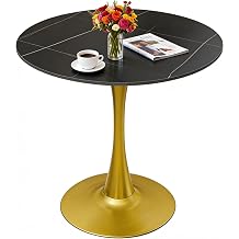 27.6" Round Dining Table with Marble Top and Iron Base - Modern & Elegant Design for Home & Restaurant Use Living Room, Cafe Coffee Table Gold and Black Tops