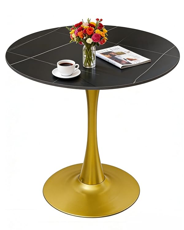 27.6" Round Dining Table with Marble Top and Iron Base - Modern & Elegant Design for Home & Restaurant Use Living Room, Café Coffee Table Gold and Black Tops by Cre Cra - Used condition - US$170.09