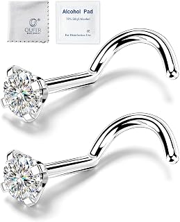 OUFER 2PCS Titanium Nose Piercing Jewelry,20G 7mm Moissanite Nose Screw