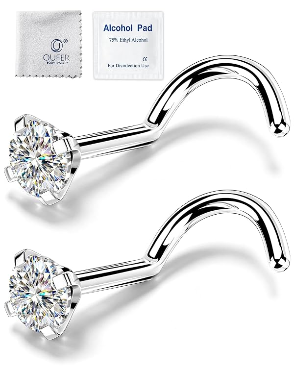 OUFER 2PCS Titanium Nose Piercing Jewelry,20G 7mm Moissanite Nose Screw by OUFER - Used condition - US$13.10