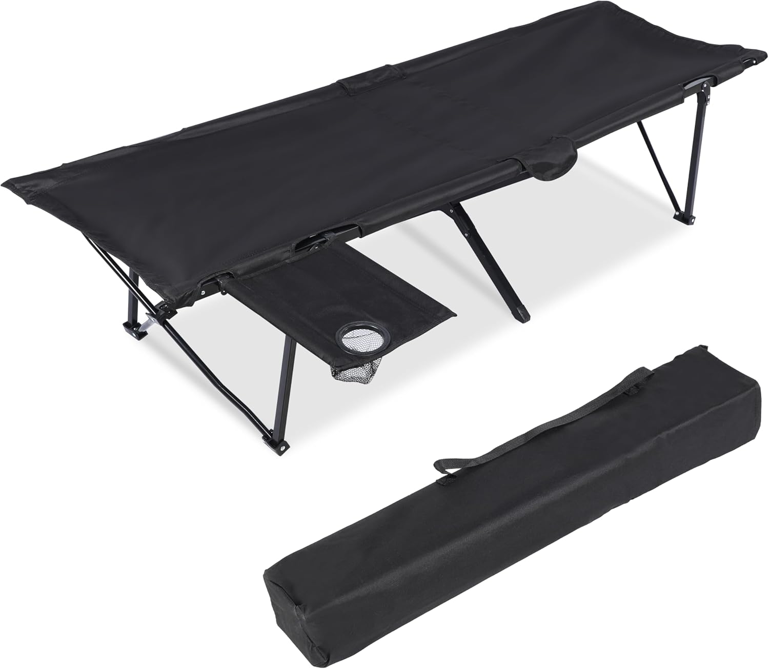 YSSOA Folding Camping Cot with Table for Adults, Portable and Lightweight Sleeping Bed for Outdoor Traveling, Hiking, Easy to Set up, Black