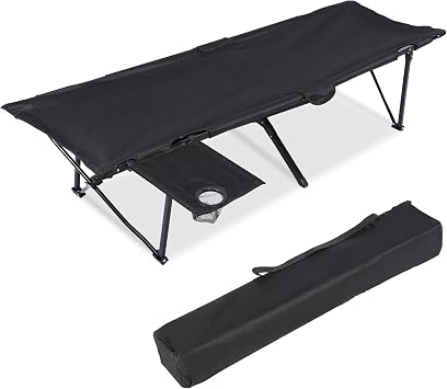 YSSOA Folding Camping Cot with Table for Adults, Portable and Lightweight Sleeping Bed for Outdoor Traveling, Hiking, Easy to Set up, Black