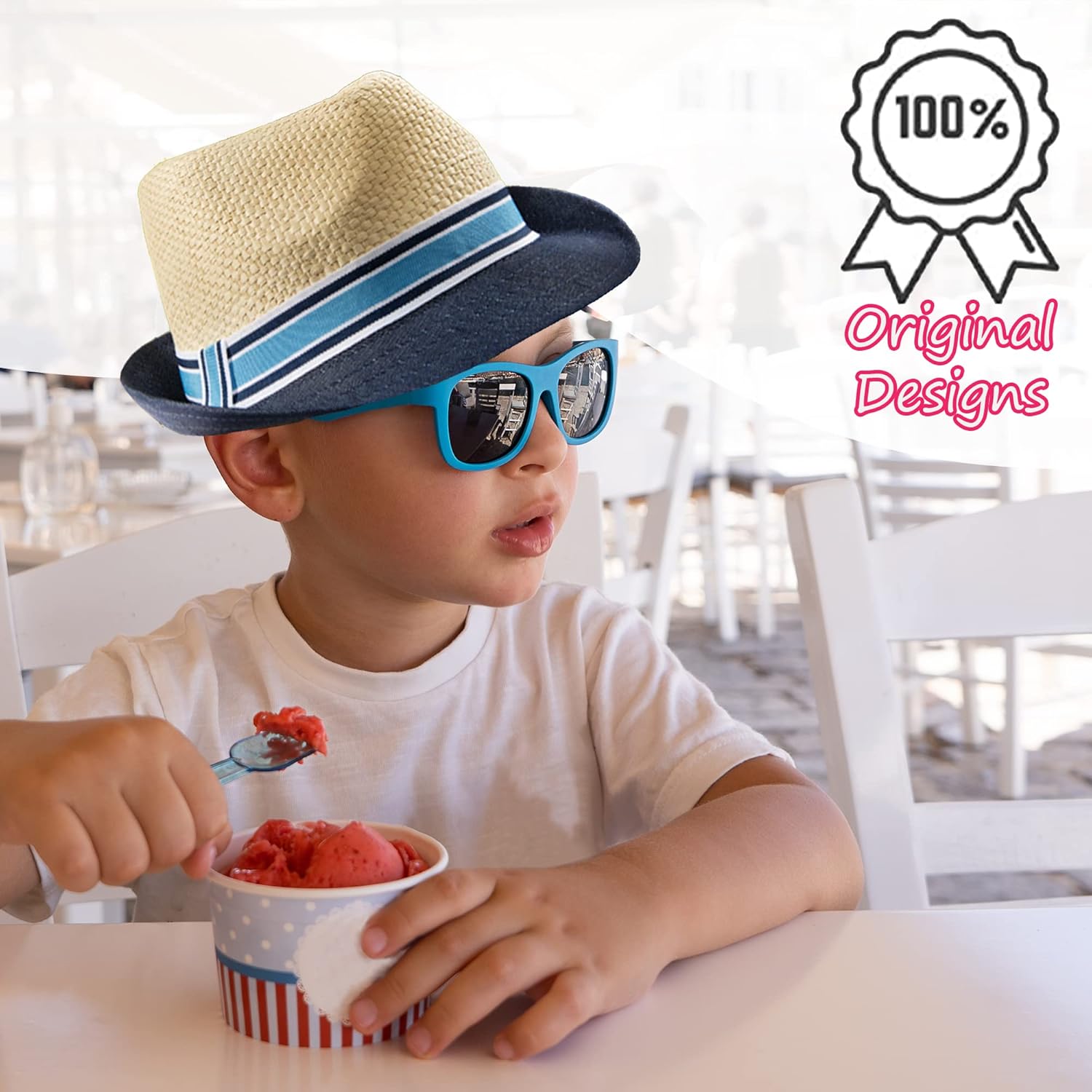PEAK 2 PEAK Unisex Kids Straw Trilby Fedora Cap Felt Fedora Hat Short Brim Sunhat - Image 6