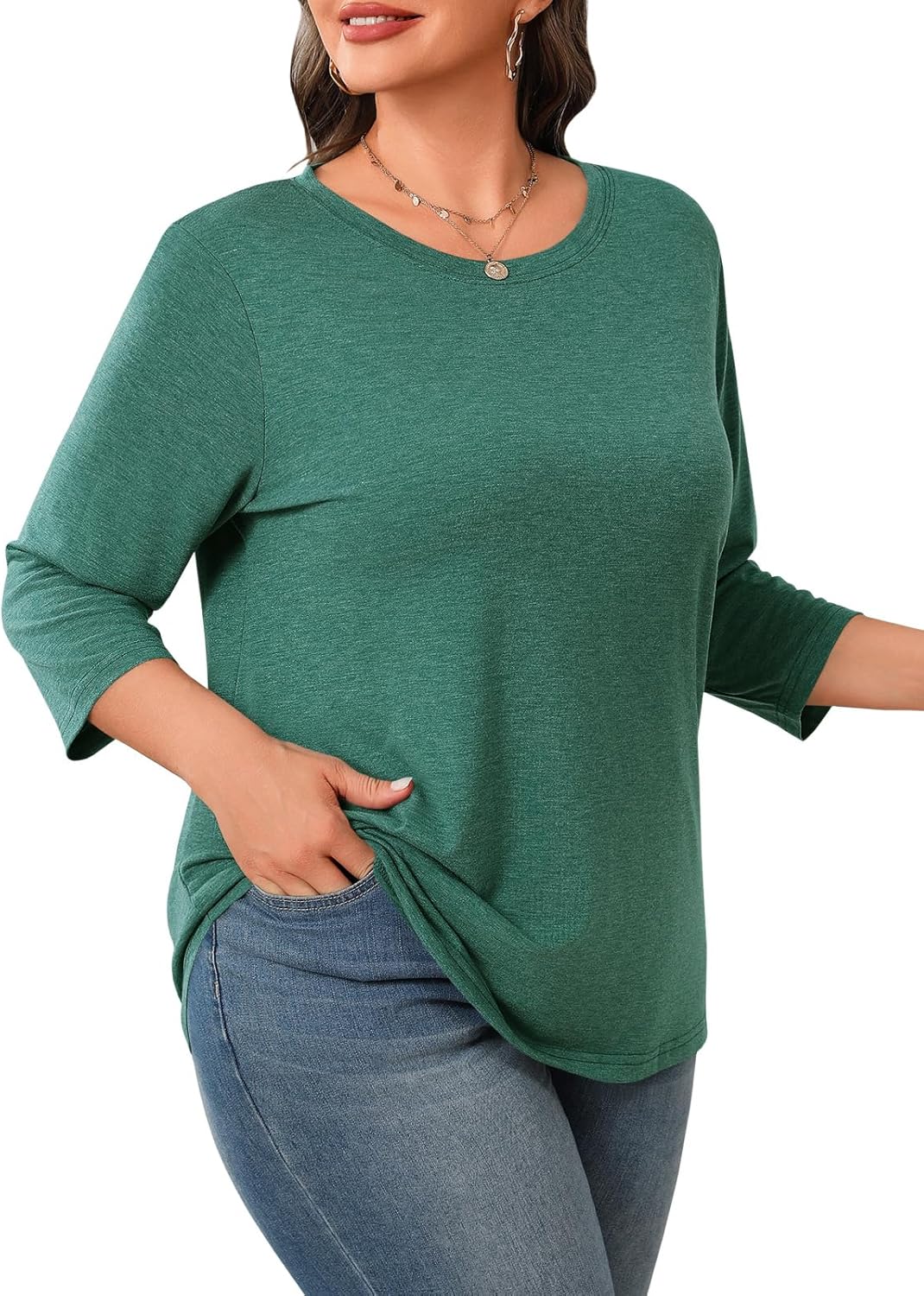 Beautife Plus Size Tops for Womens 3/4 Sleeve Casual T Shirts Loose Fit Tunic Blouse - Image 3