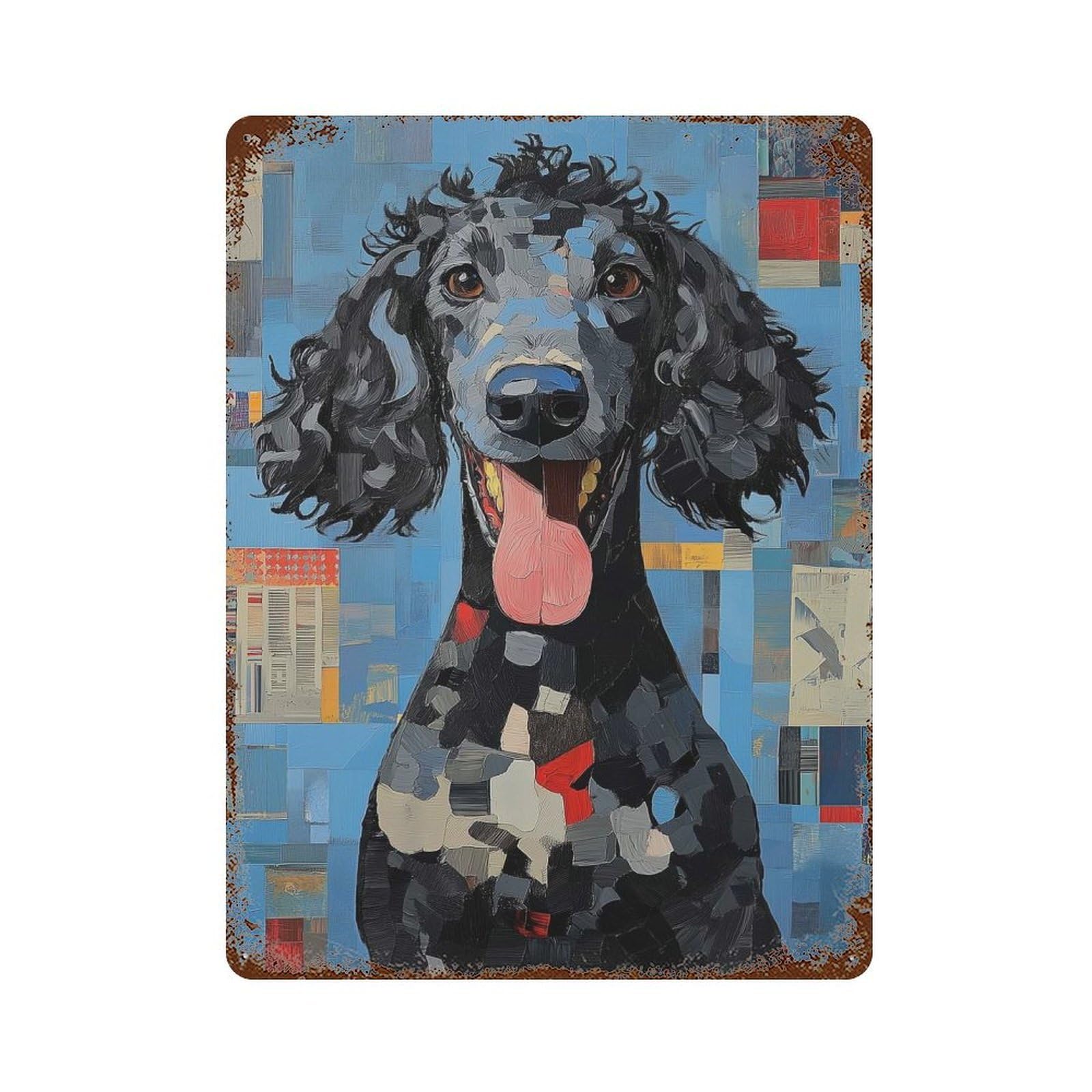 Black Poodle Portrait Rust Effect Tin Sign 15.7"x11.8", Industrial Home Decor for Bistro, Counter And Cafe Decor