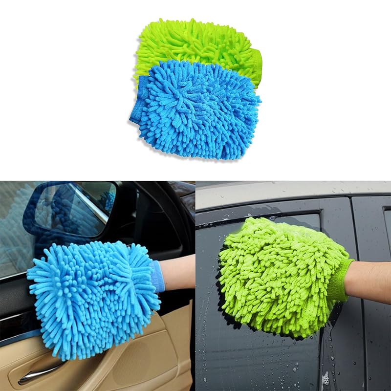 Luvas para Lavagem Automotiva em Microfibra Chenille HEVLE, Dupla Face, 25 x 17 cm, 2 unidades