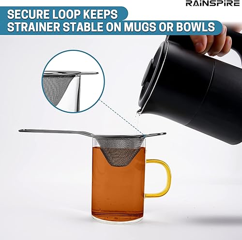 Miniatura 6 de Rainspire Colador pequeño de acero inoxidable de malla fina, mini colador de cóctel para cócteles, té, hierbas, café y bebidas, colador de té con