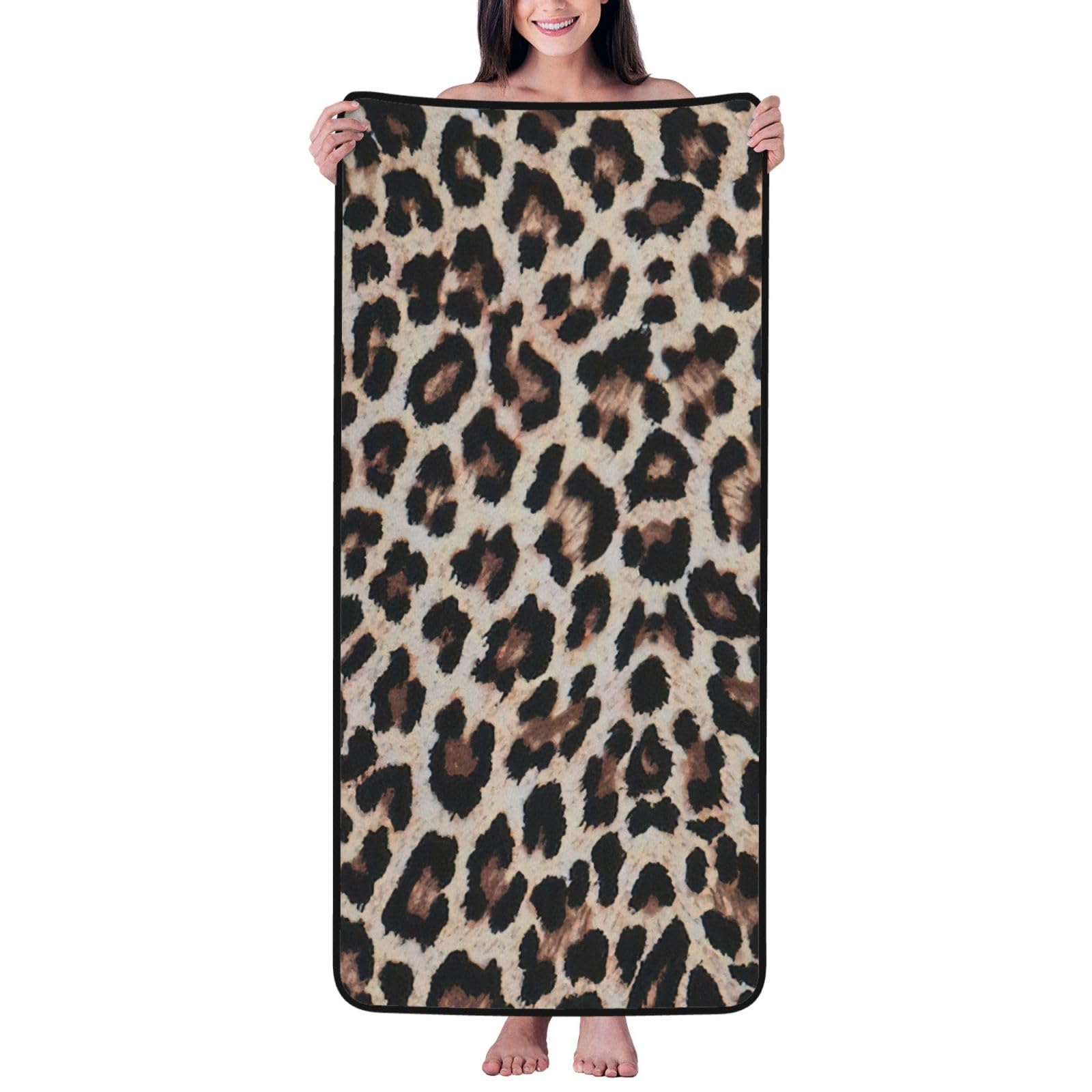 Nimongt Unisex Black Leopard Print Print Print Lightweight Comfort Coral Velvet Bath Towel Home Bathroom Hotel Spa Beach Travel