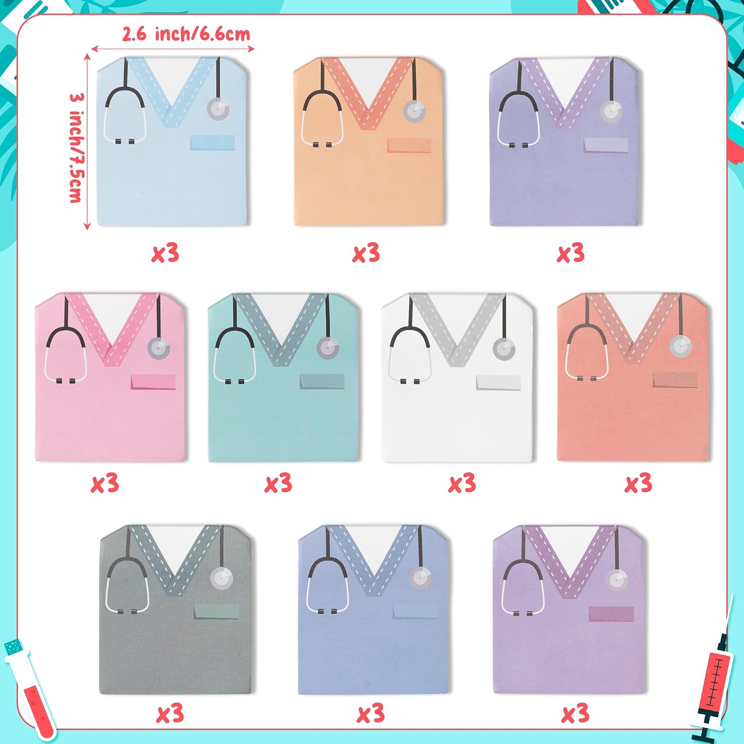 ANGOLIO 30Pcs Funny Nurse Sticky Notes Nurse Costume Themed Nursing Student School Gifts Stationary Sticky Notes Booklet Self Stick Pads for Hospital School Supplies